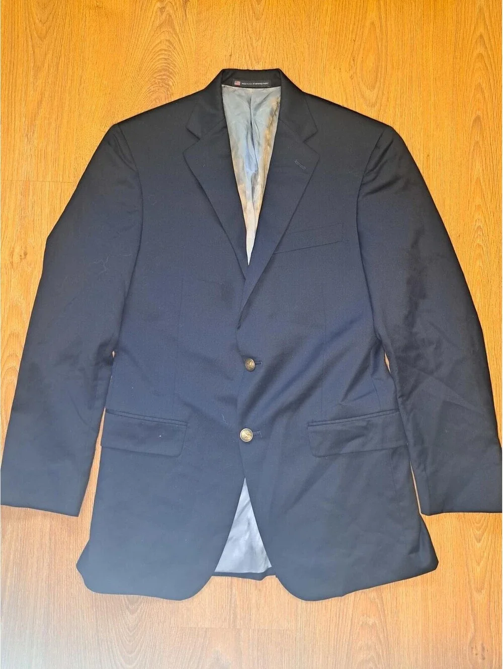Hart Schaffner Marx Blazer Mens 38R Navy Bronze Buttons Wool